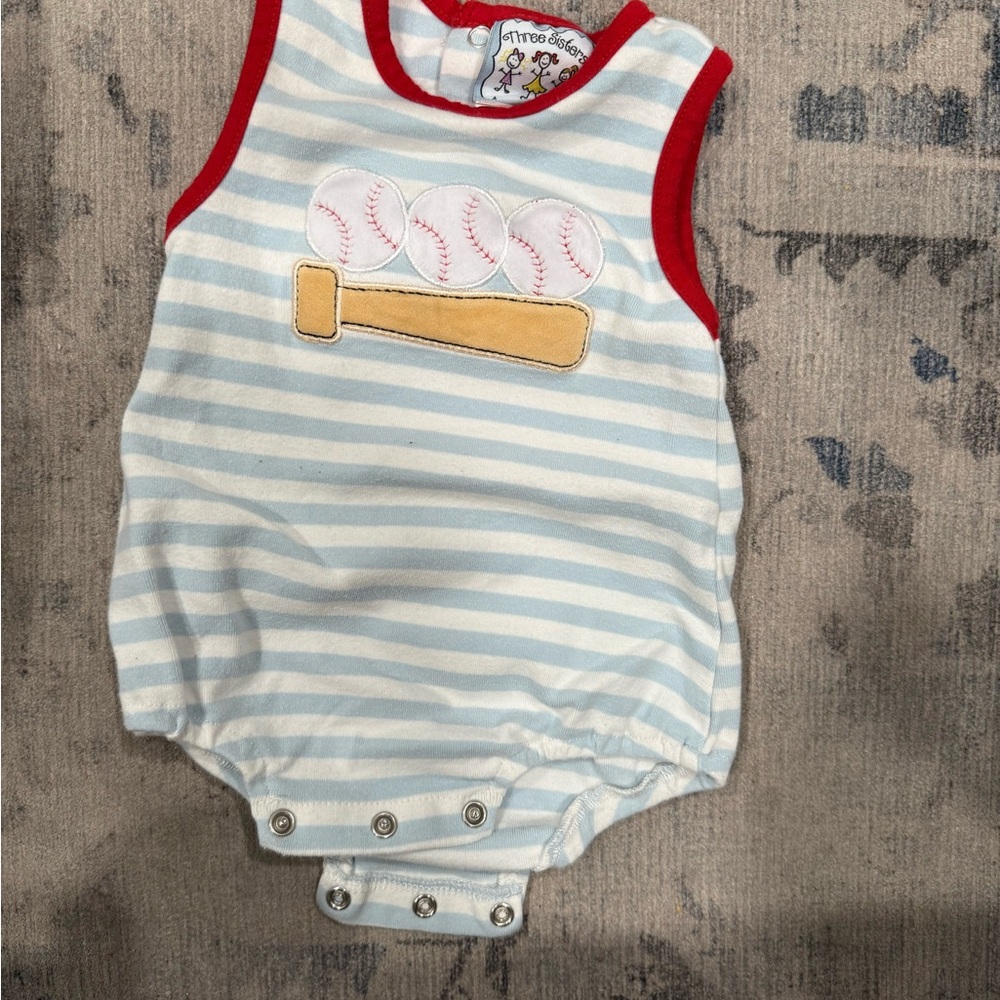 Little Me Blue and White Striped Baseball One Piece